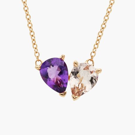 amethyst and morganite pendant in 14k rose gold